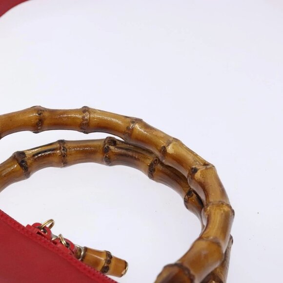 GUCCI Bamboo Hand Bag Leather 2way Red Gold Auth gh613 - Picture 11 of 16